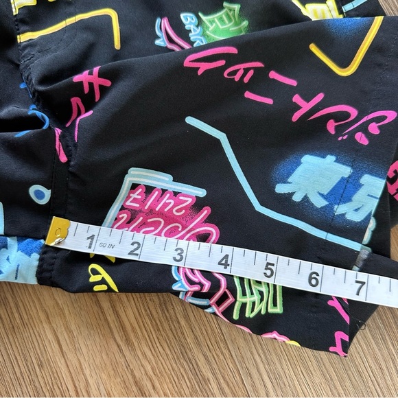 Surf Society Mens Swim Shorts Trunk Small Neon Japanese Bar Party Beach Lined 7” - Picture 11 of 12